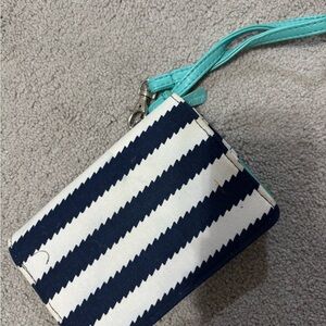 Thirty-One Navy and White Striped Wallet with Aqua Wristlet